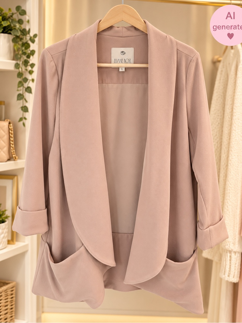 Eliane Rose Dusty Blush Draped Open-Front Jacket | Size L
